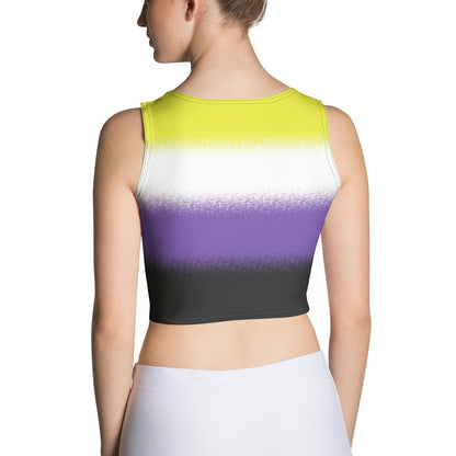 nonbinary crop top, enby pride tank, model 2 back