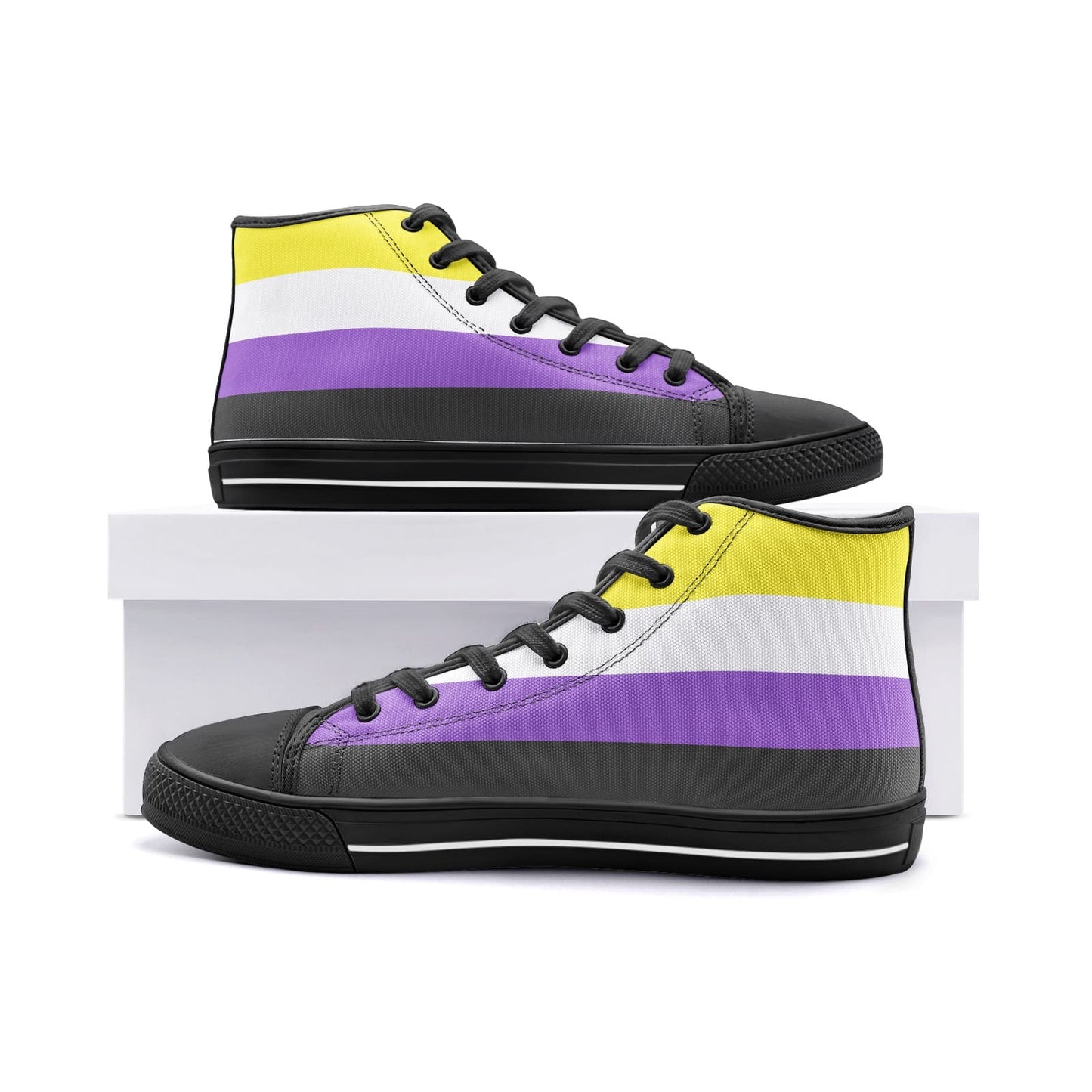 nonbinary shoes, enby pride flag sneakers, black