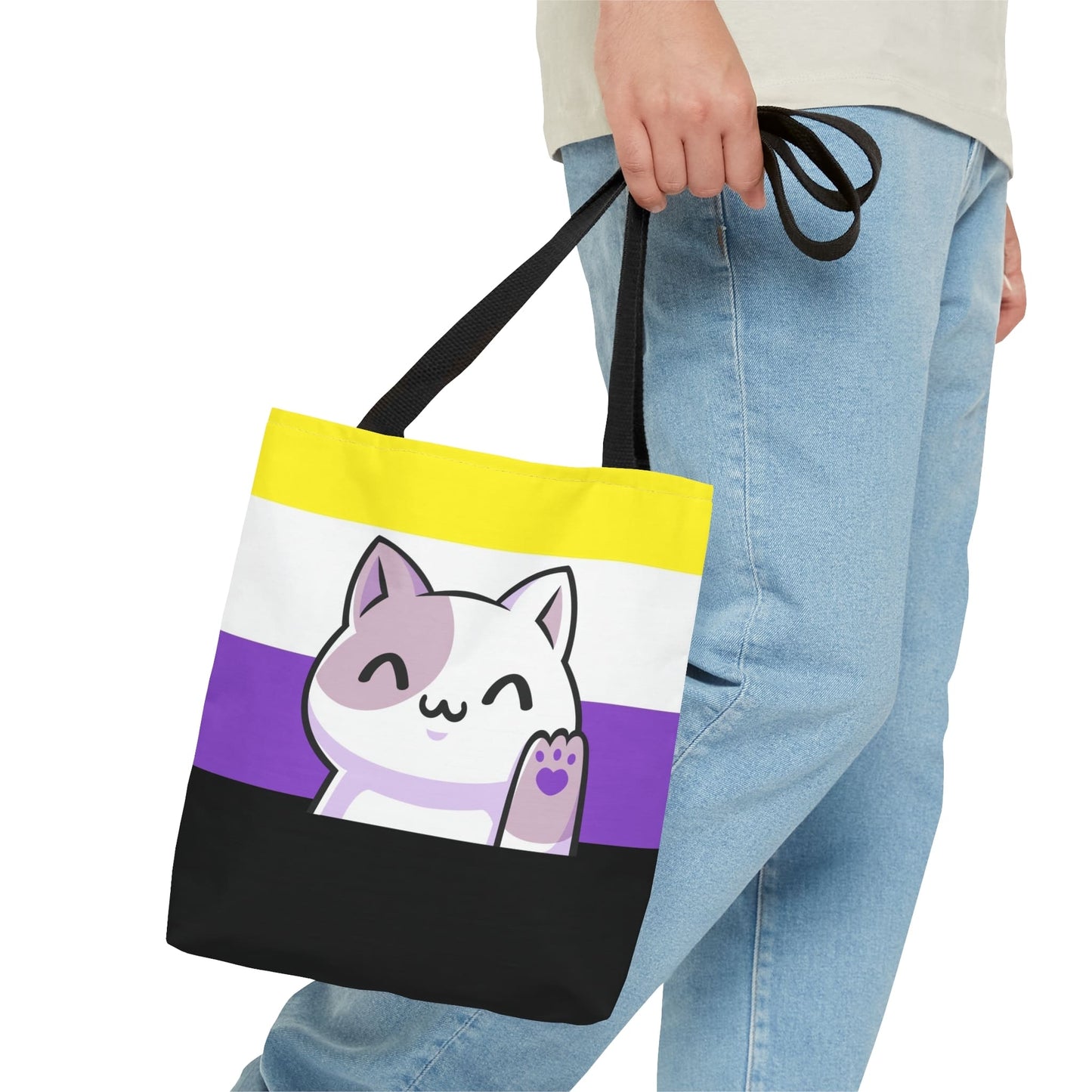 non binary tote bag cute cat, small