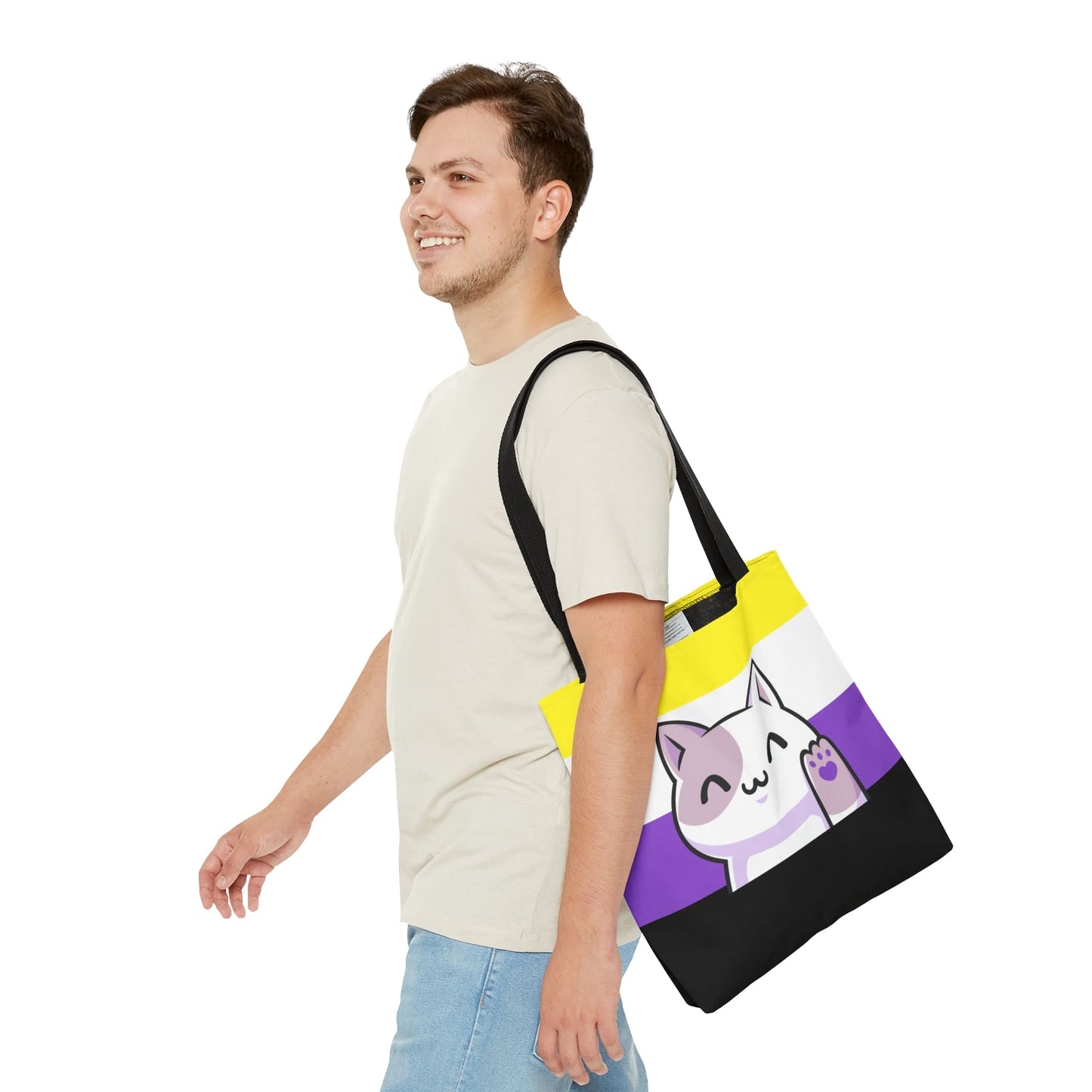 non binary tote bag cute cat, medium