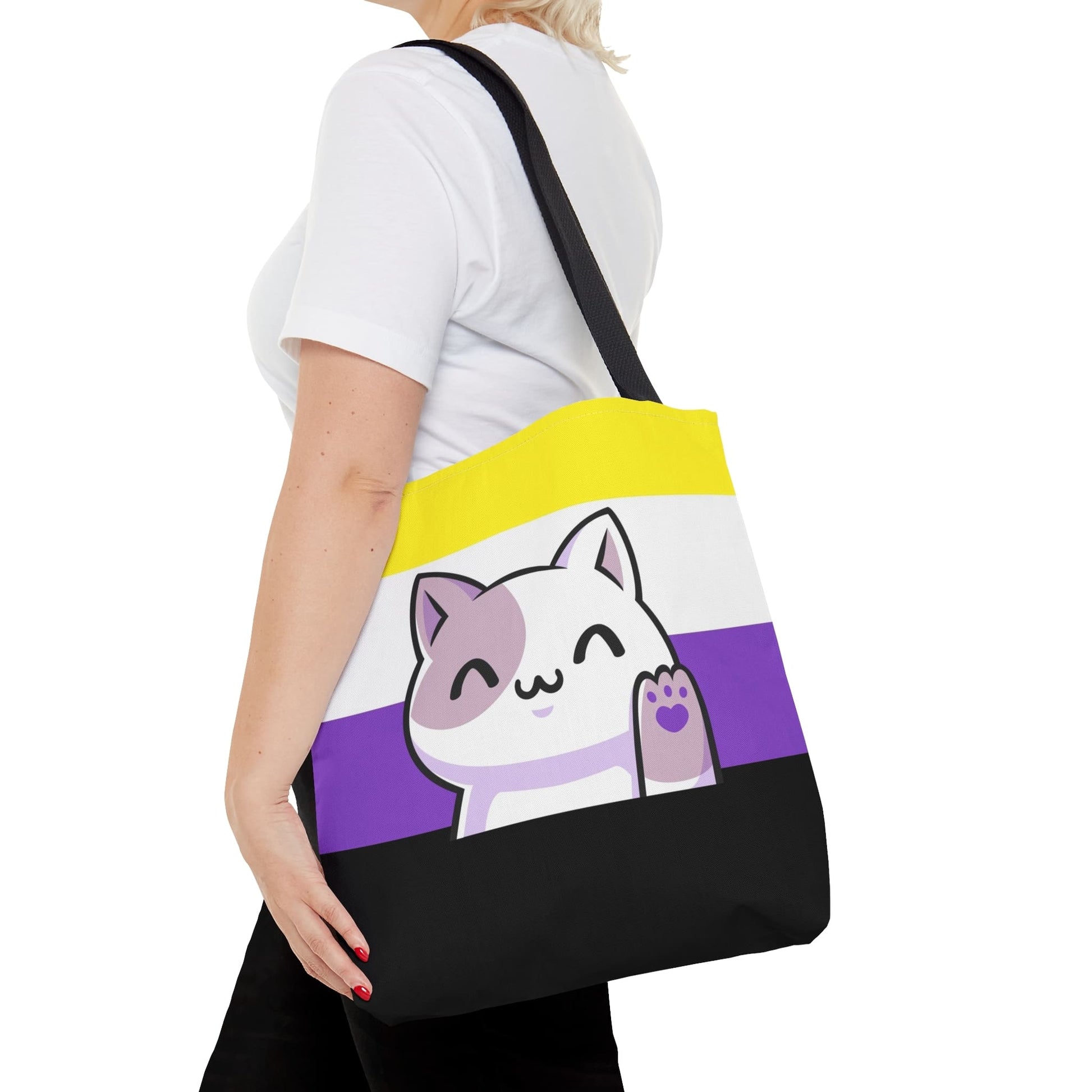 non binary tote bag cute cat, medium