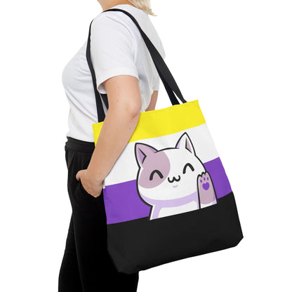 non binary tote bag cute cat, large