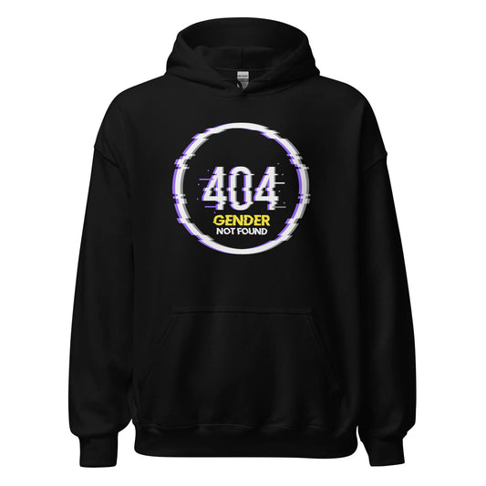 Black funny nonbinary hoodie with white text on a white background