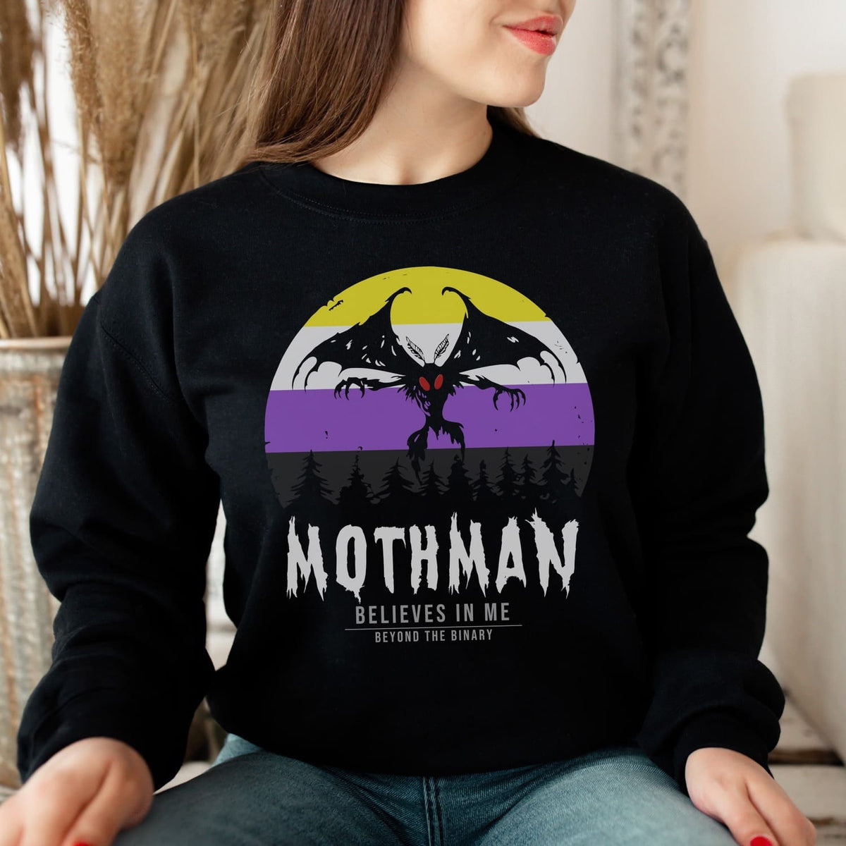 Nonbinary mothman cryptid sweatshirt