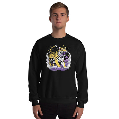 person 2 wearing nonbinary A-Ukiye-e tiger sweatshirt