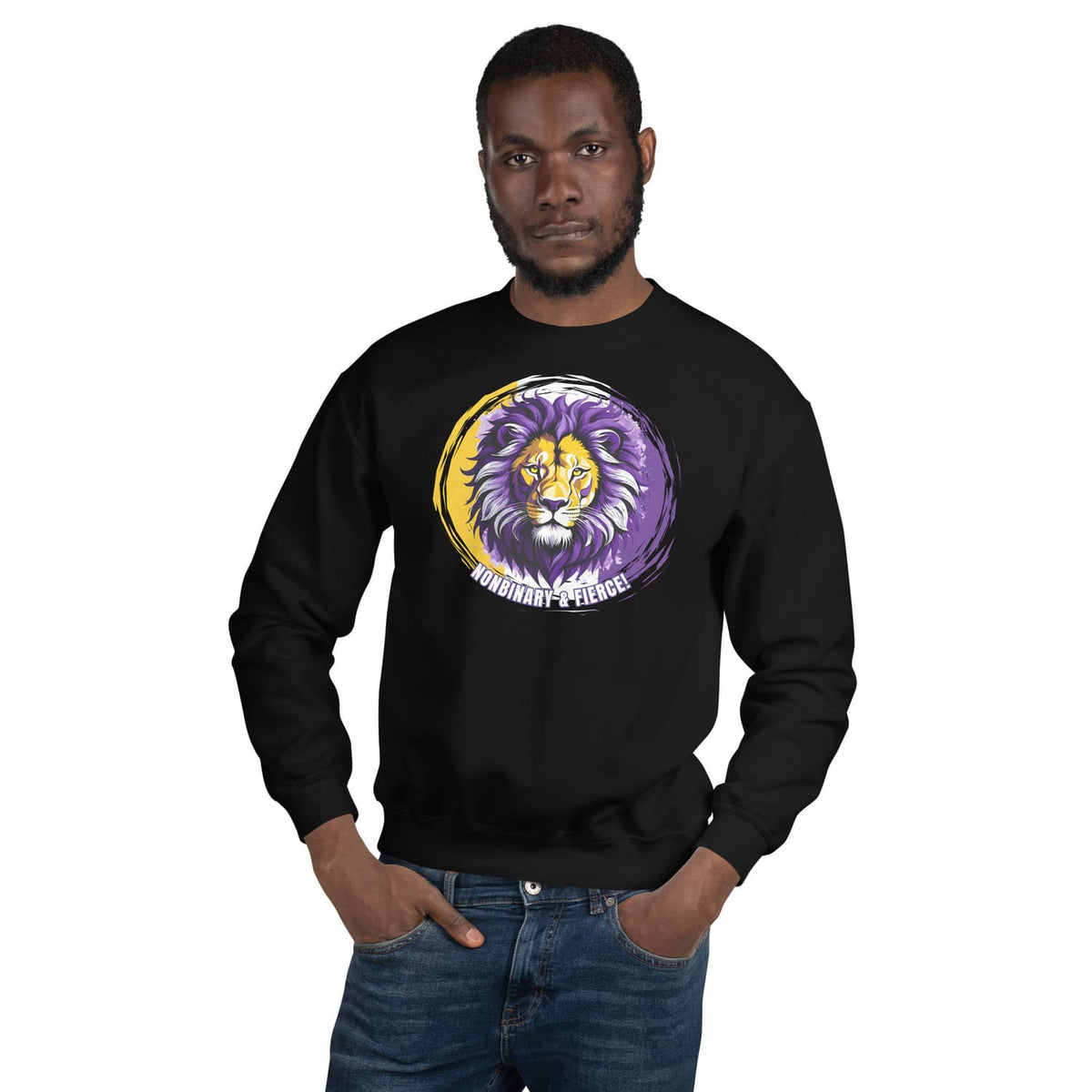 person 2 wearing nonbinary lion sweatshirt