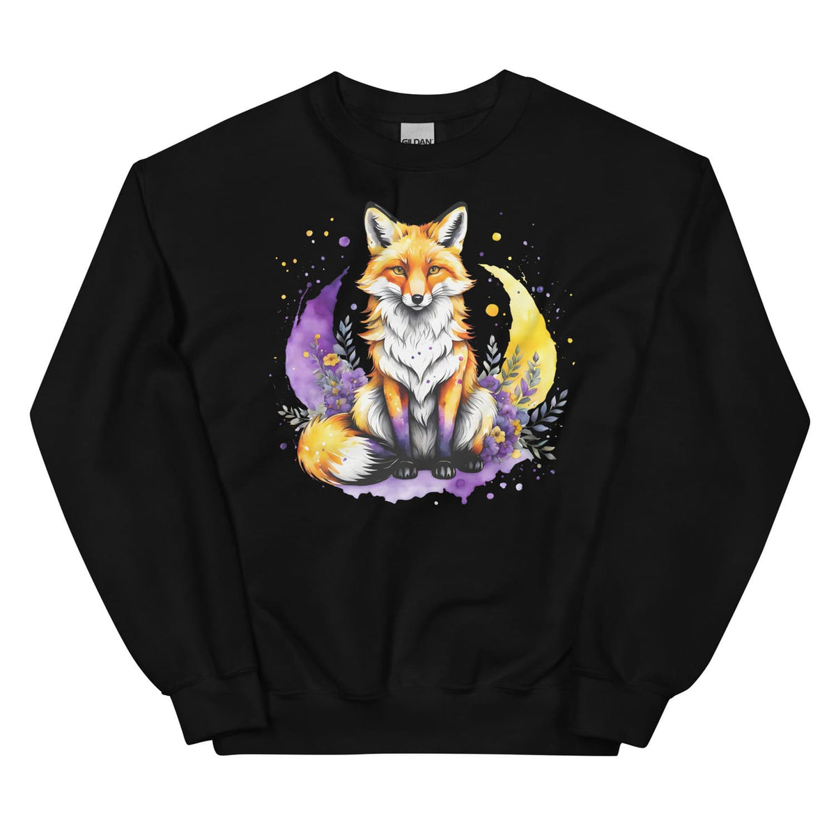 black sweatshirt with cute fox in nonbinary colors