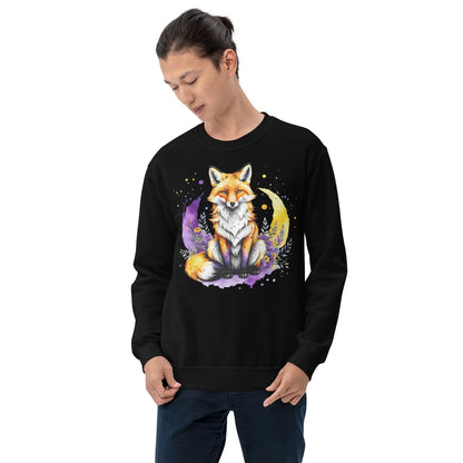 person 2 wearing black sweatshirt with cute fox in nonbinary colors