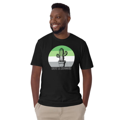 man wearing aromantic shirt