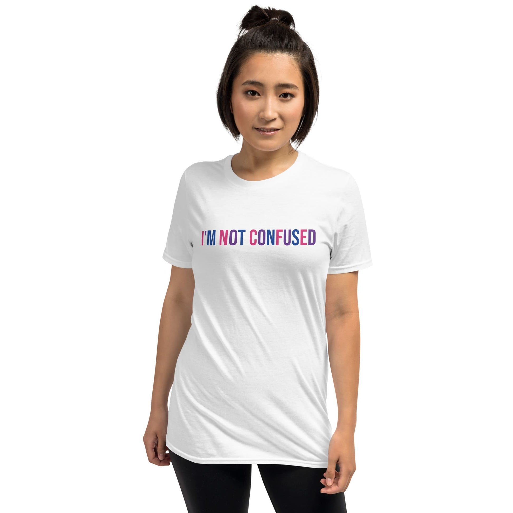 bisexual shirt, i'm not confused in bi pride colors, asian model