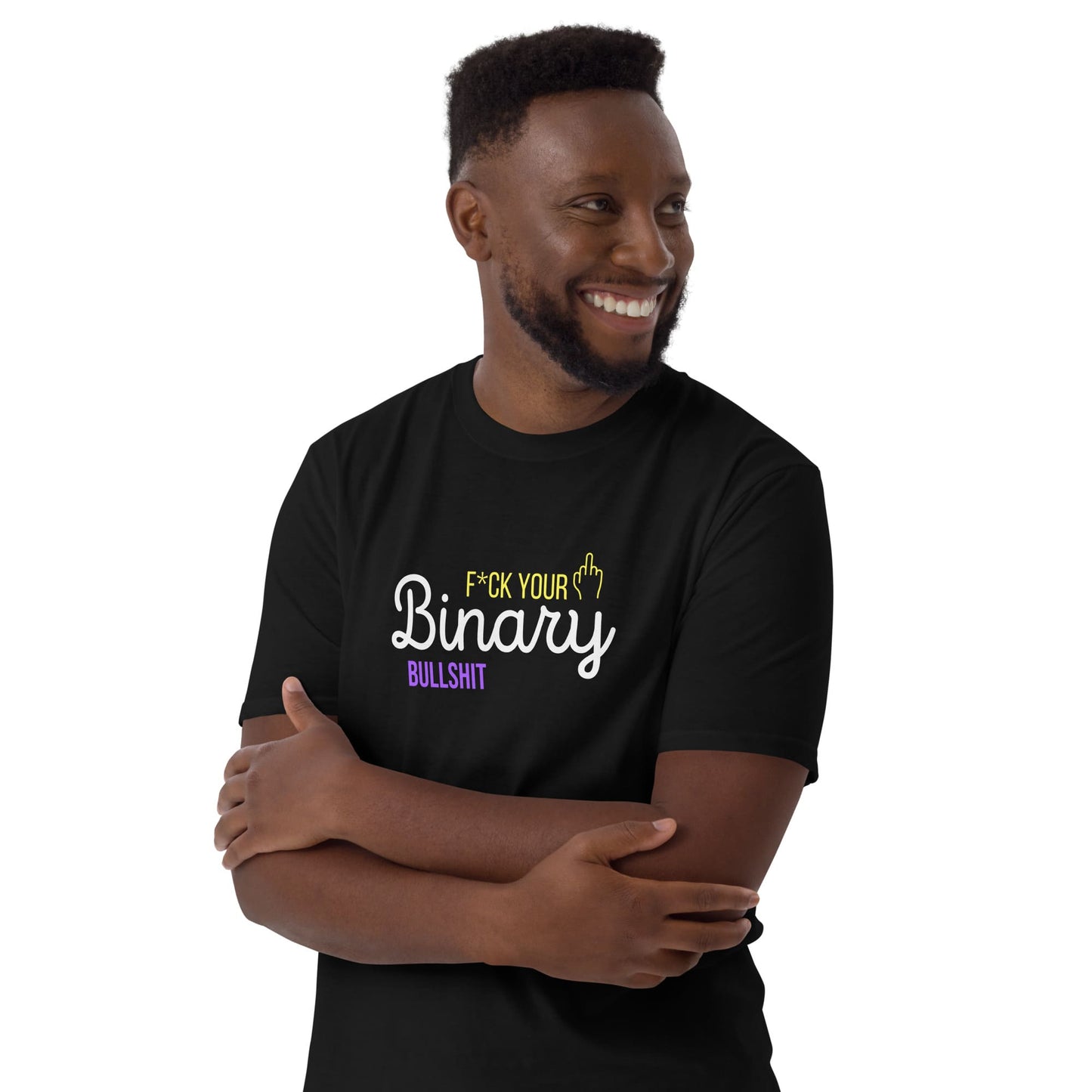 non binary shirt, statement enby pride quote, black model