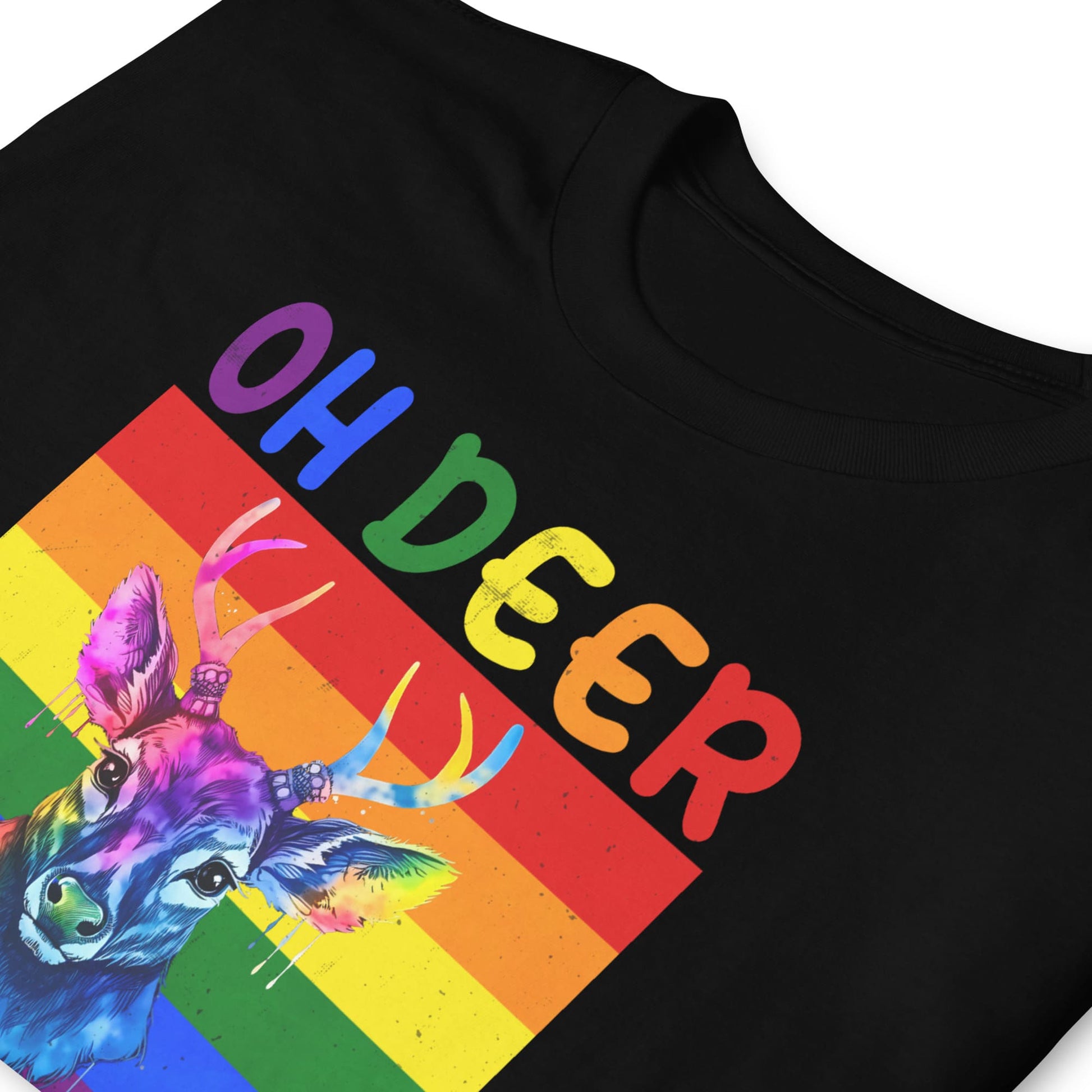 queer shirt, funny rainbow deer tee, zoom