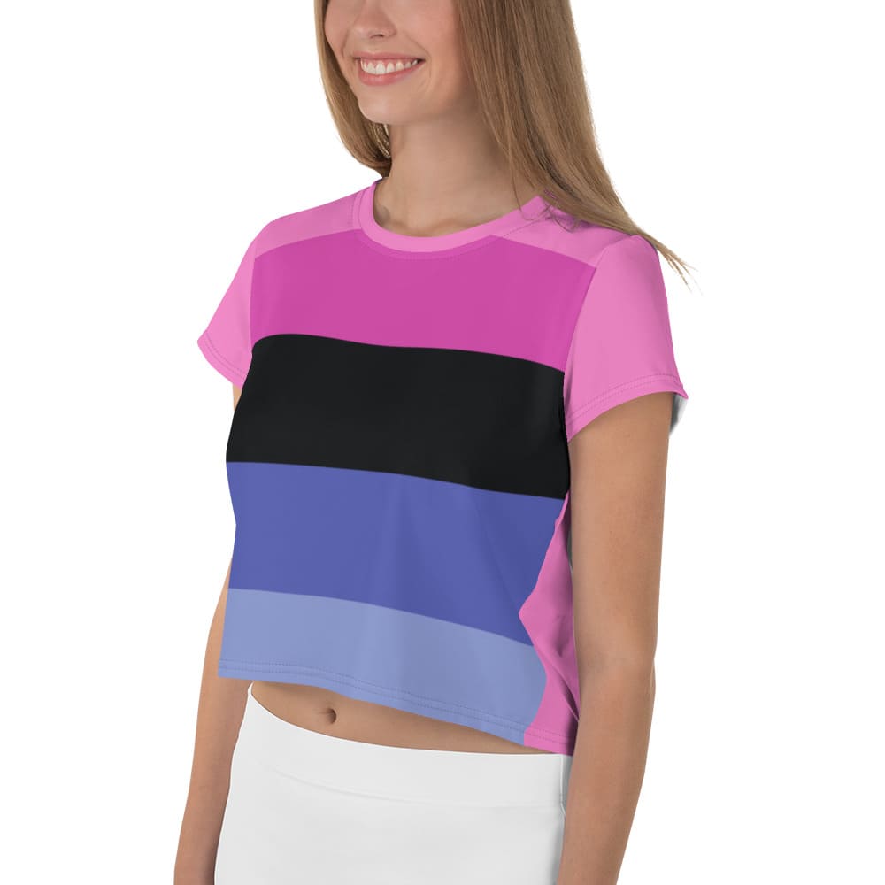 omnisexual crop top, model 1 left