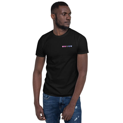 omnisexual shirt, subtle omni pride pocket design tee, model 2