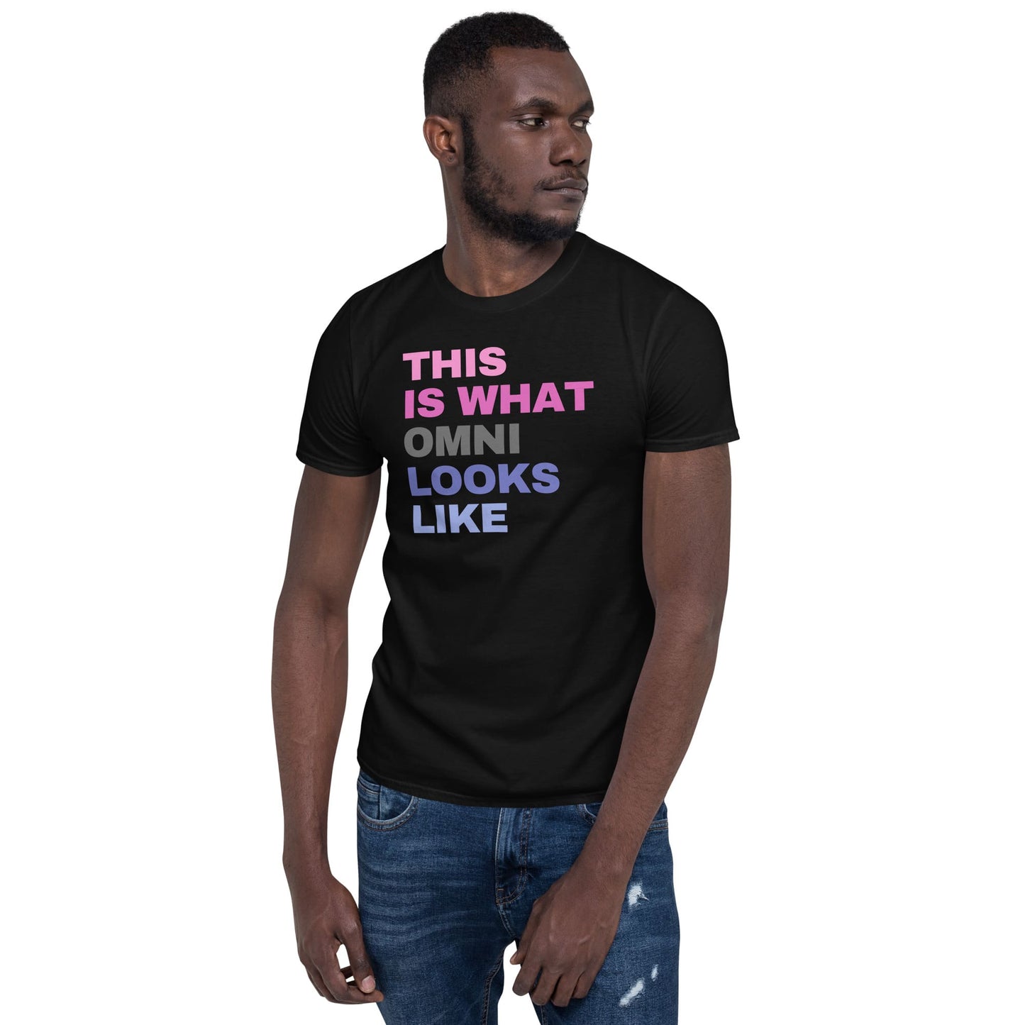 omnisexual shirt, this is what omni looks like, black model