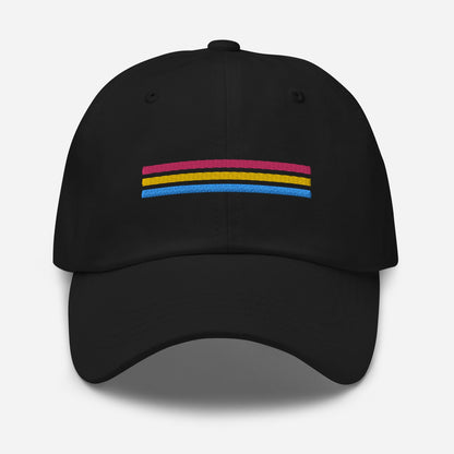 pansexual hat, pan pride flag embroidered cap, black