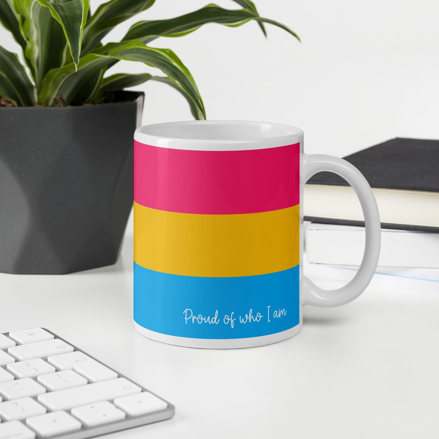 pansexual coffee mug on desk