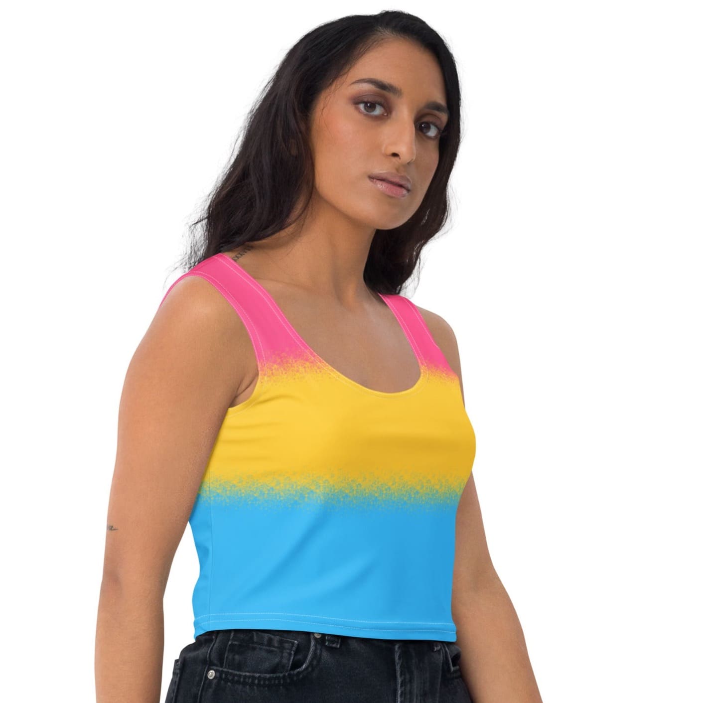 pansexual crop top, pan pride tank, model 1 right