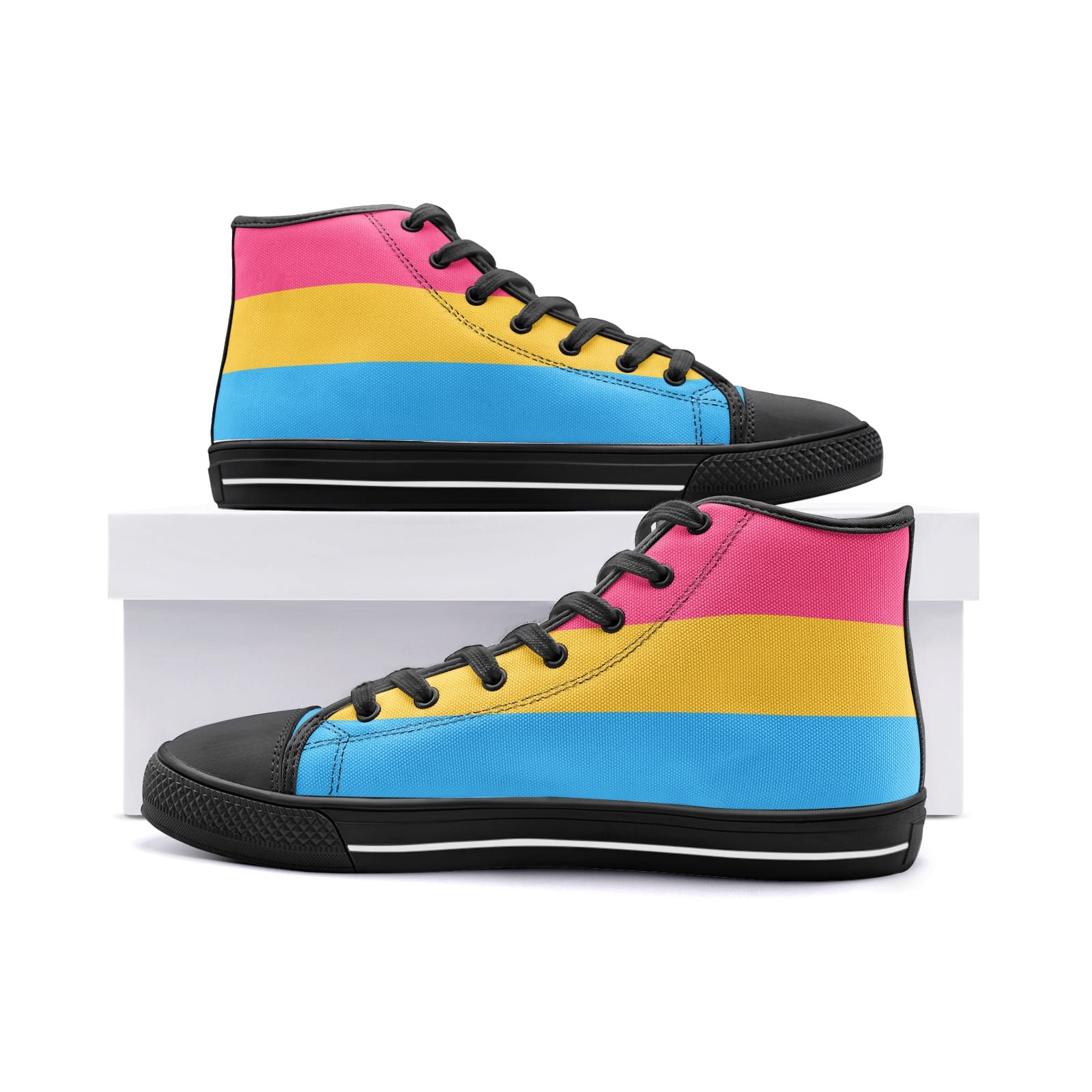 pansexual shoes, pan pride flag sneakers, black