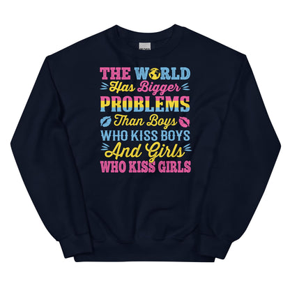 Navy pansexual sweatshirt with colorful text on a white background