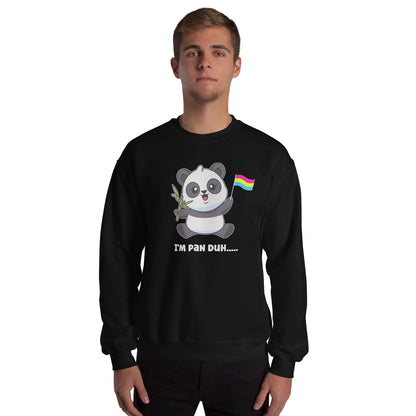 man wearing funny pansexual panda sweatshirt
