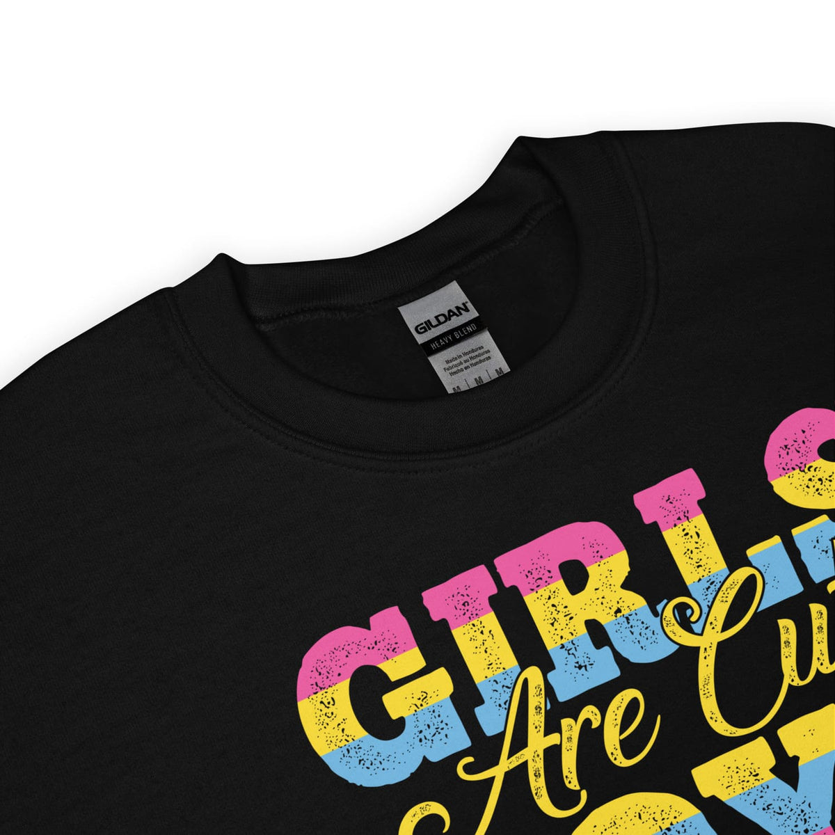 pansexual sweatshirt with colorful text design on a white background zoom
