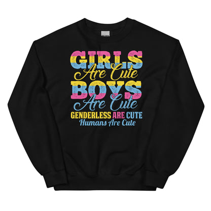 Black pansexual sweatshirt with colorful text on a white background