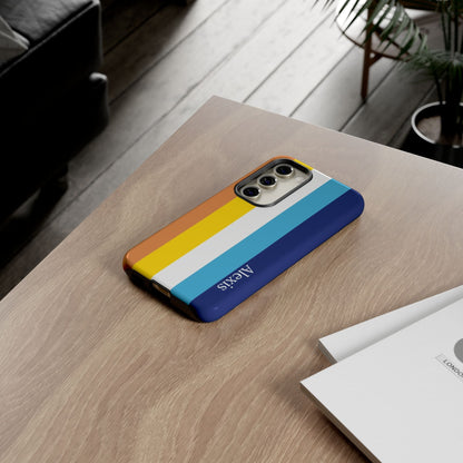 personalised aroace flag phone case, on table