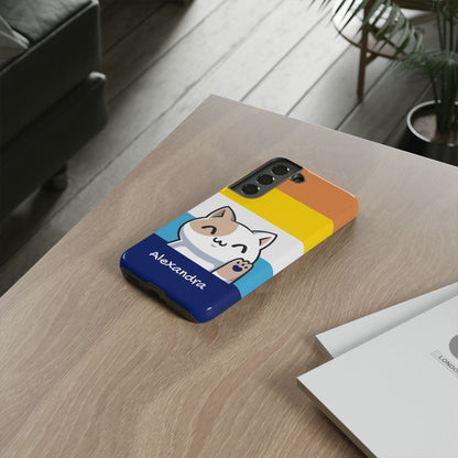 personalized aroace phone case kawaii cat, on table