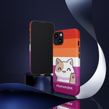 personalised lesbian phone case kawaii cat, tilt