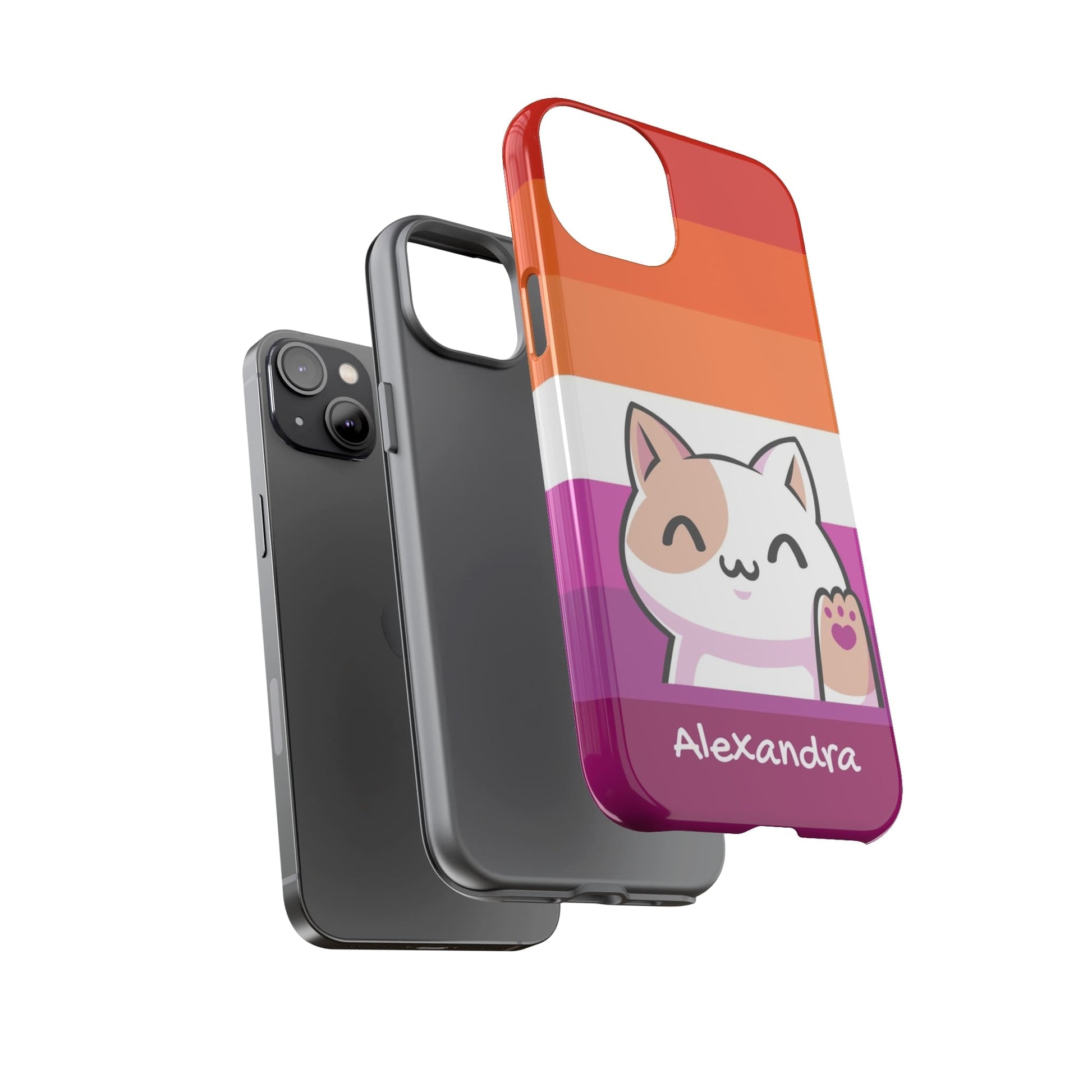 personalised lesbian phone case kawaii cat, layers