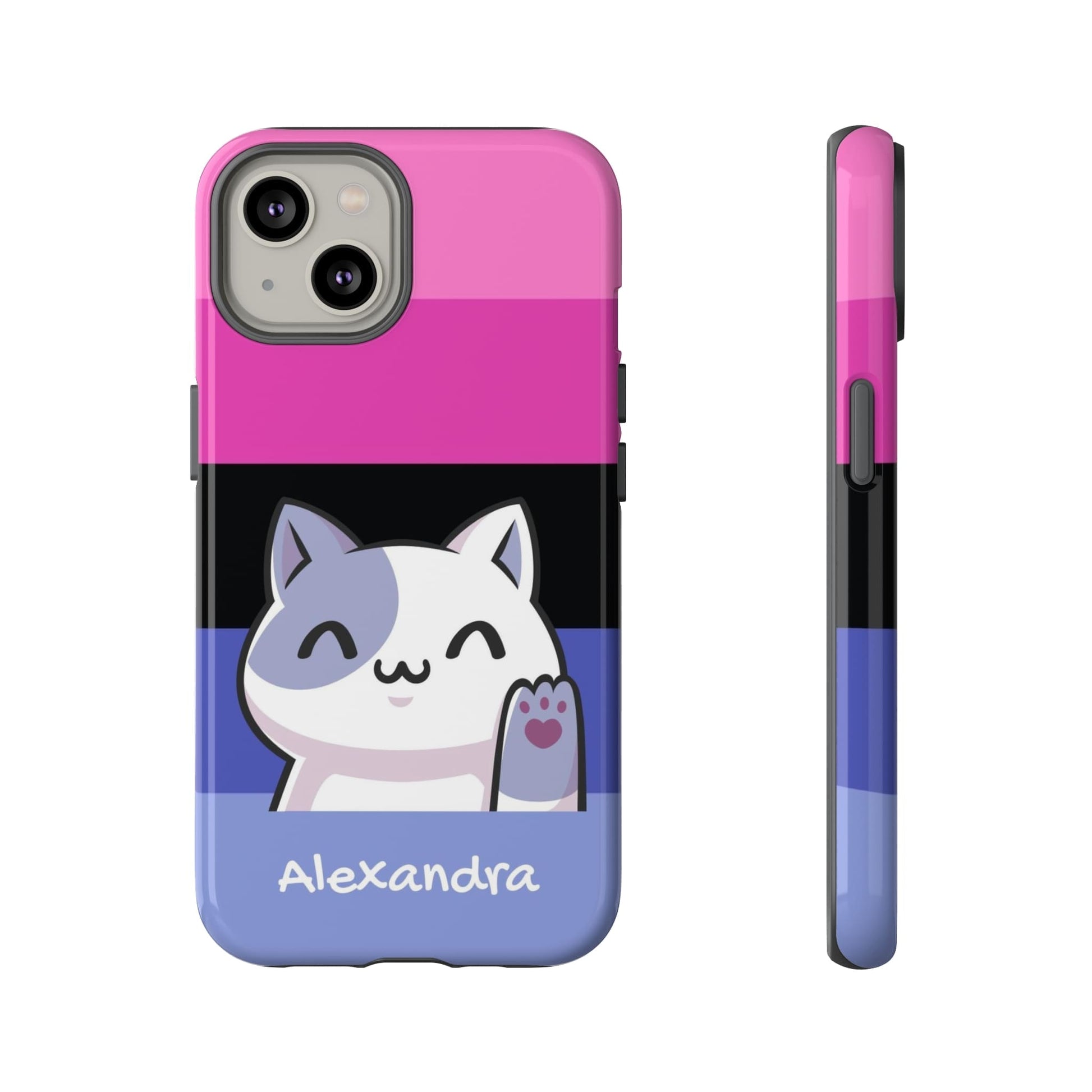 personalised omnisexual phone case kawaii cat, front