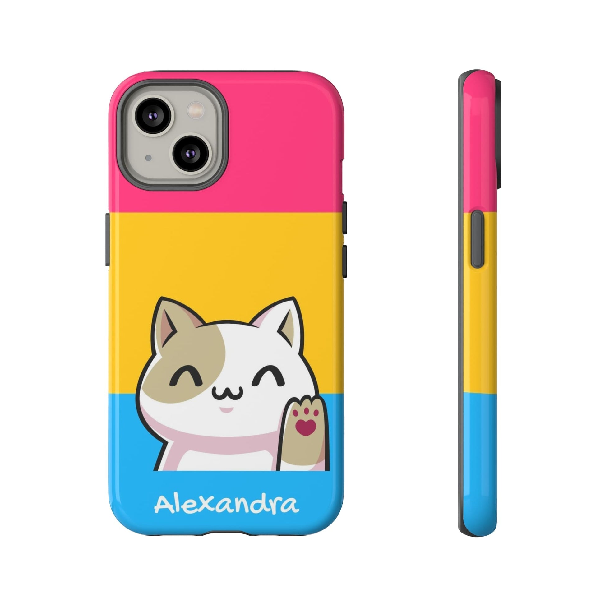 personalised pansexual phone case kawaii cat, front