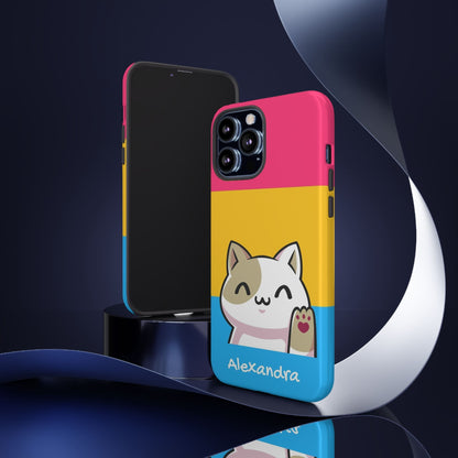 personalised pansexual phone case kawaii cat, tilt