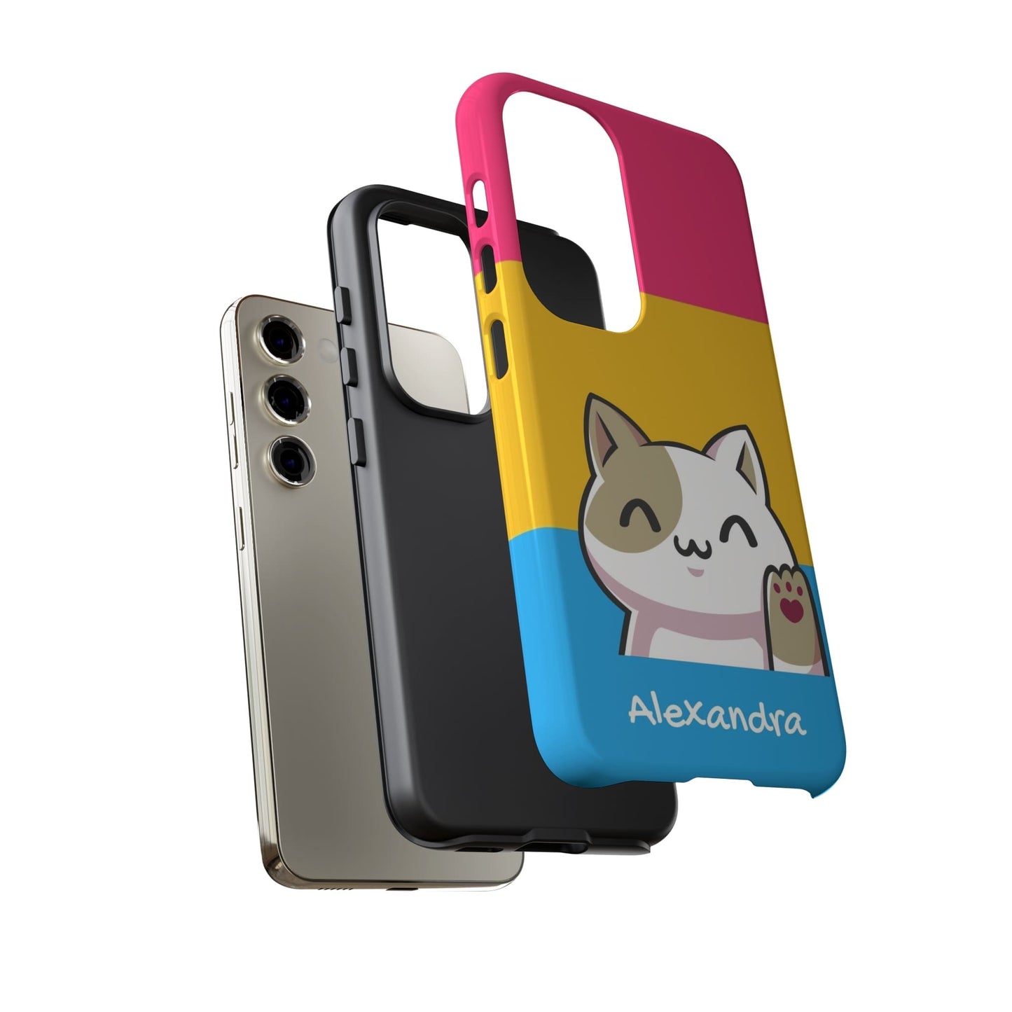 personalised pansexual phone case kawaii cat, layers