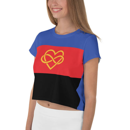 polyamory crop top, model 1 left