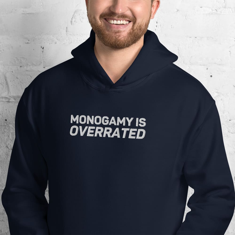 polyamory hoodie, statement polyamorous pride embroidered hooded sweatshirt, model 1