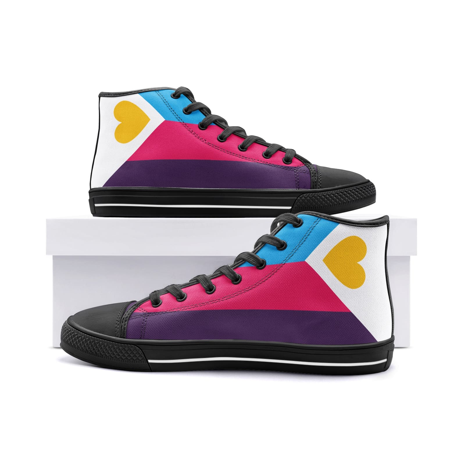 polyamory shoes, polyam pride flag sneakers, black