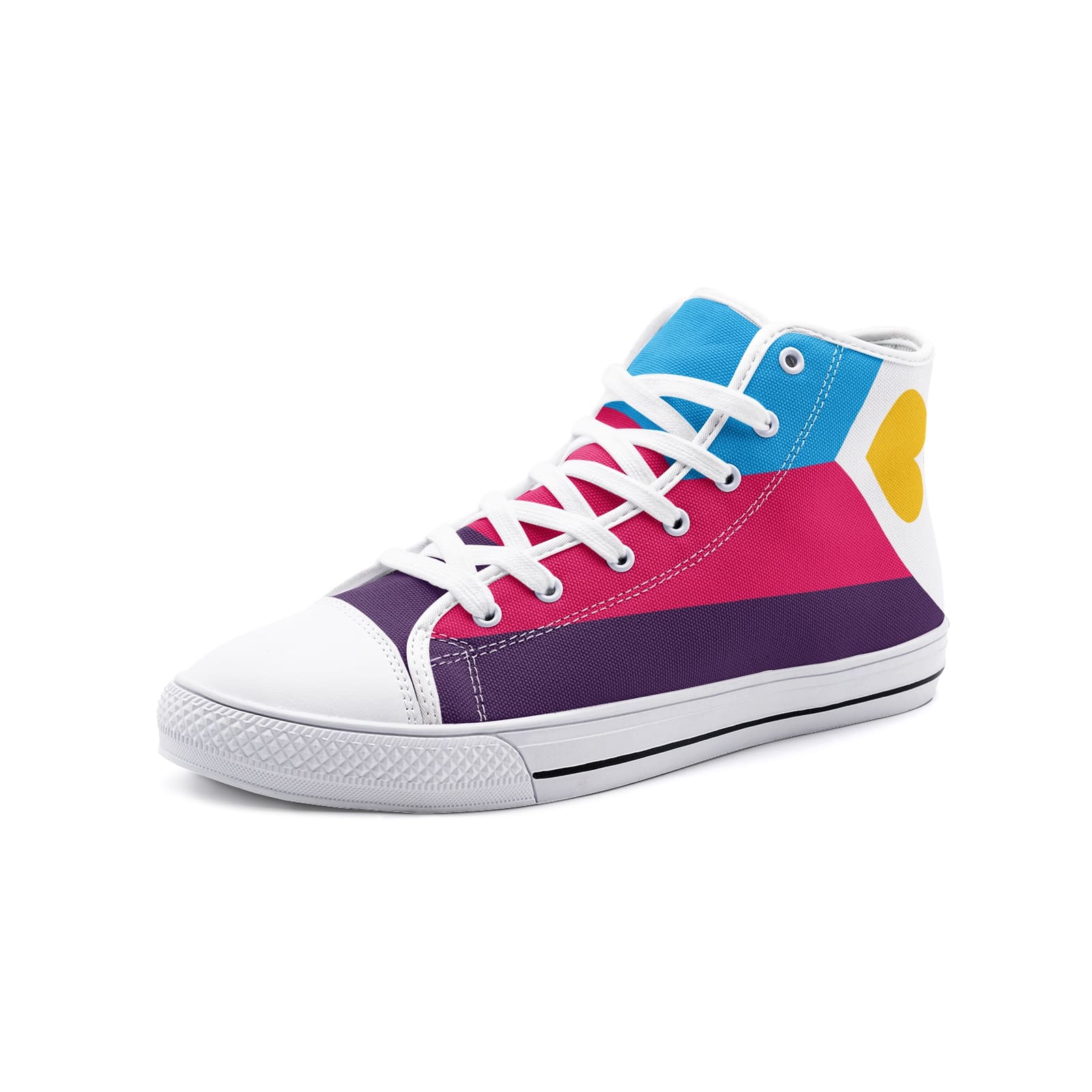 polyamory shoes, polyam pride flag sneakers, white