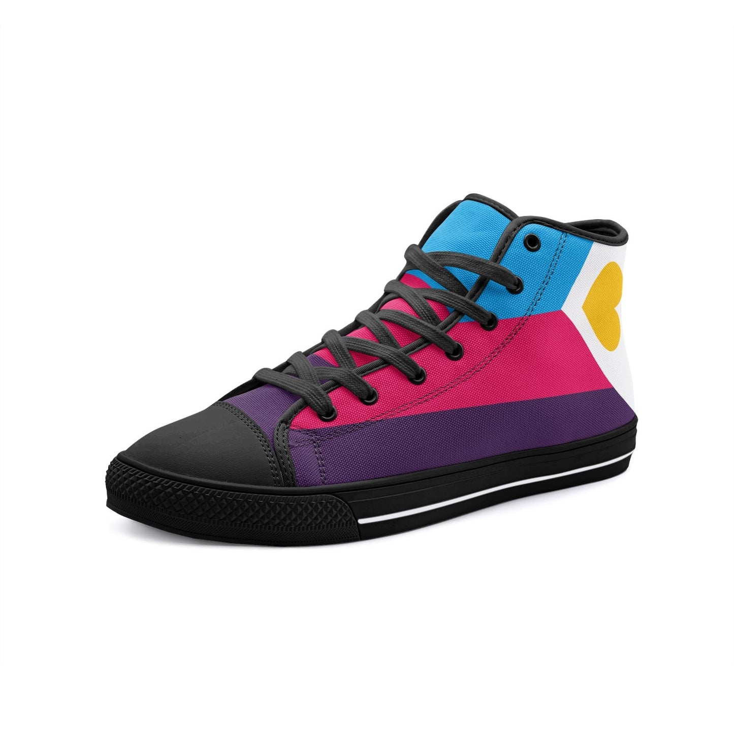 polyamory shoes, polyam pride flag sneakers, black