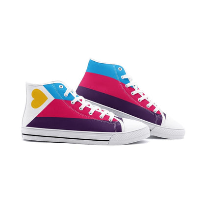 polyamory shoes, polyam pride flag sneakers, white