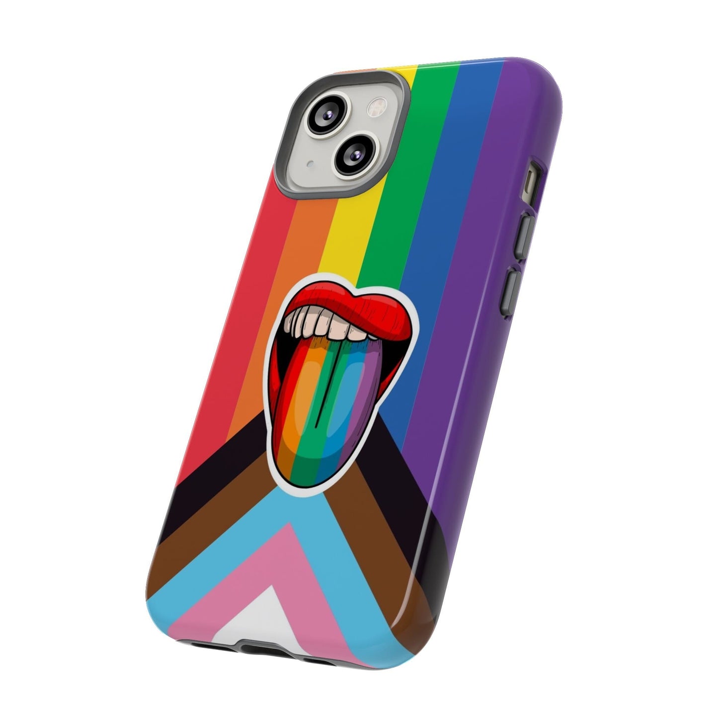 Progress pride phone case LGBTQ tongue, side