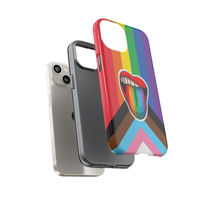 Progress pride phone case LGBTQ tongue, layers