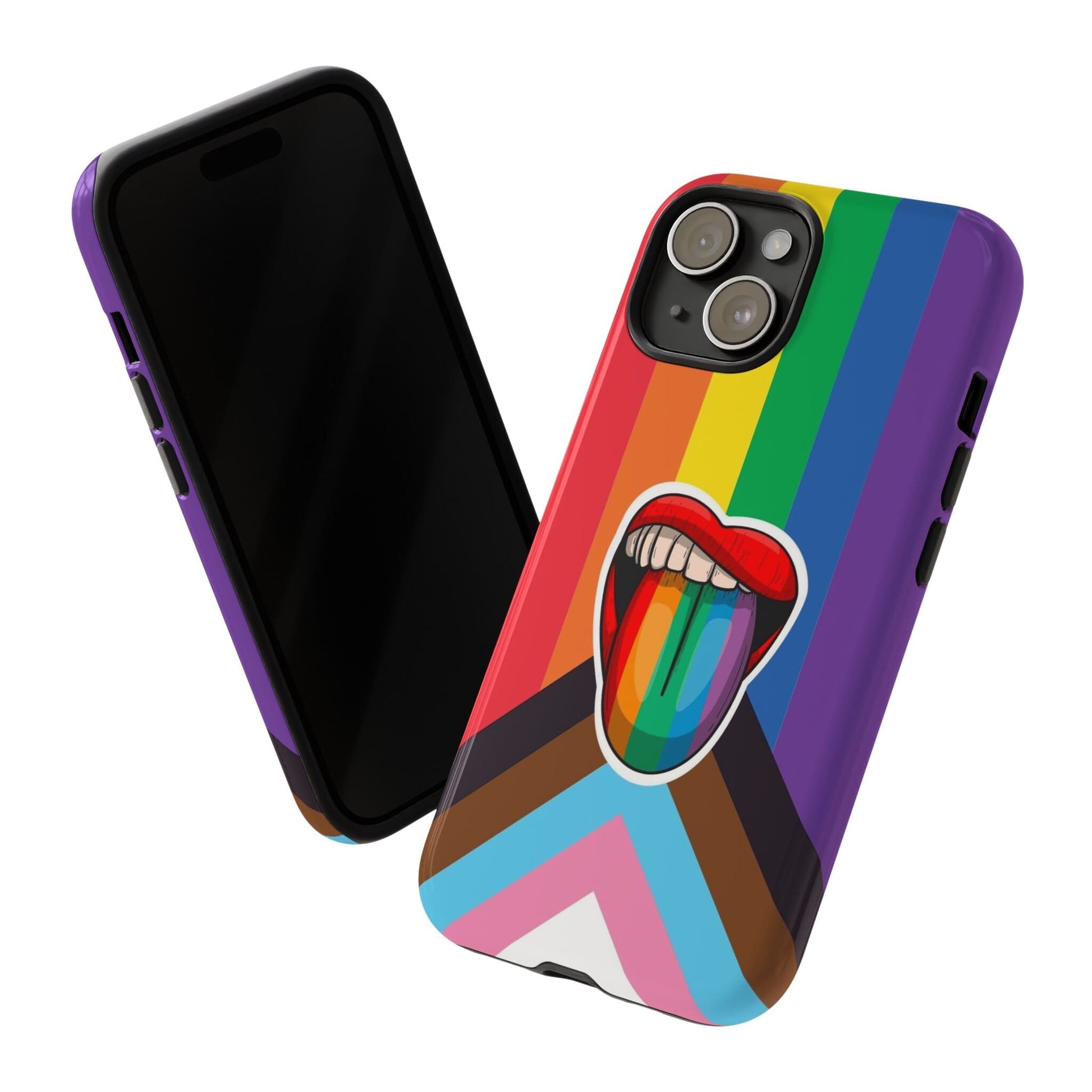 Progress pride phone case LGBTQ tongue, tilt