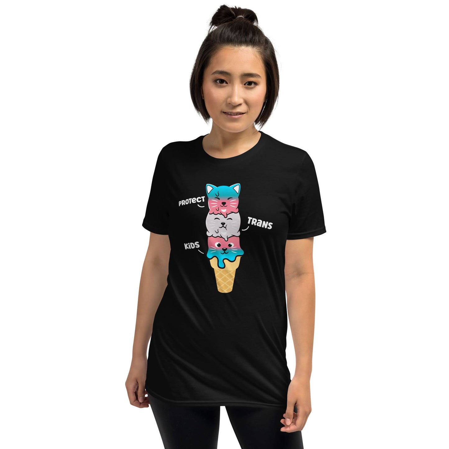 transgender shirt, funny cute kawaii cats saying protect trans kids, model 2