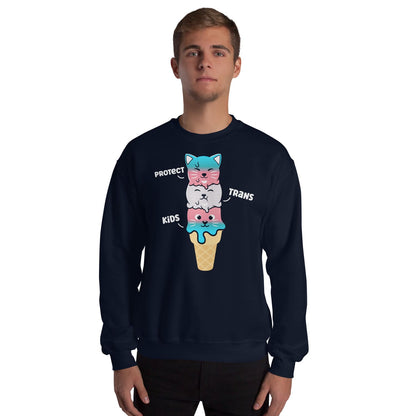 Trans man wearing a navy blue transgender sweatshirt 