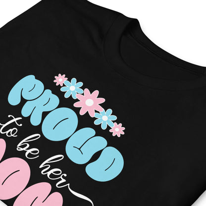 Black shirt with blue and pink floral design and text on a white background: Proud MTF Transgender Mom Shirt, Trans Ally Pride Tee, Supportive Mama T-Shirt, Protect Trans Kids, Mothers day Gift From Trans Daughter