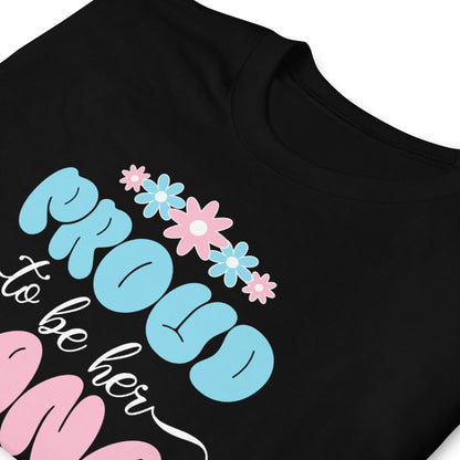 Black shirt with blue and pink floral design and text on a white background: Proud MTF Transgender Nana Shirt, Trans Ally Pride Tee, Supportive Grandma TShirt, Protect Trans Kids, Grandmothers Gift From Trans Daughter