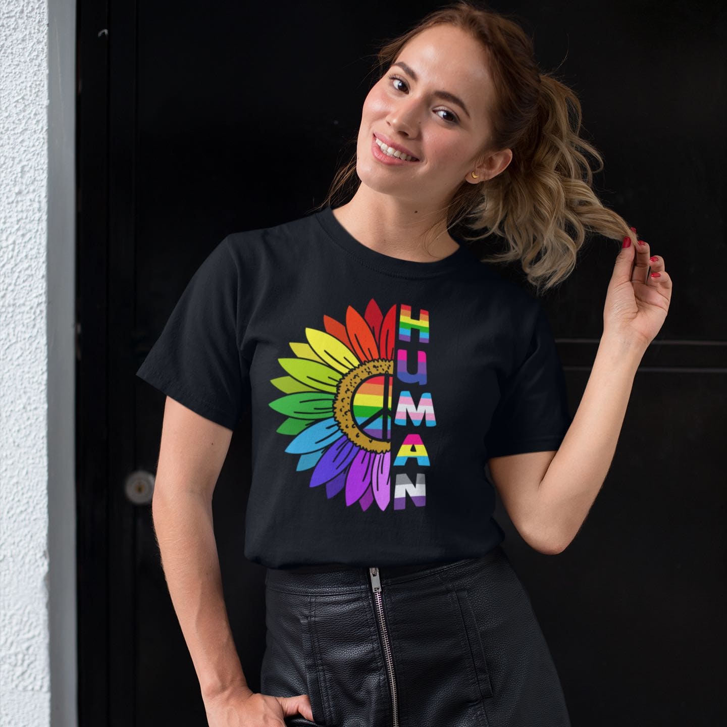 proud human LGBTQ shirt, in use