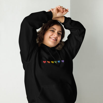 Rainbow hearts pride hooded sweatshirt, embroidered